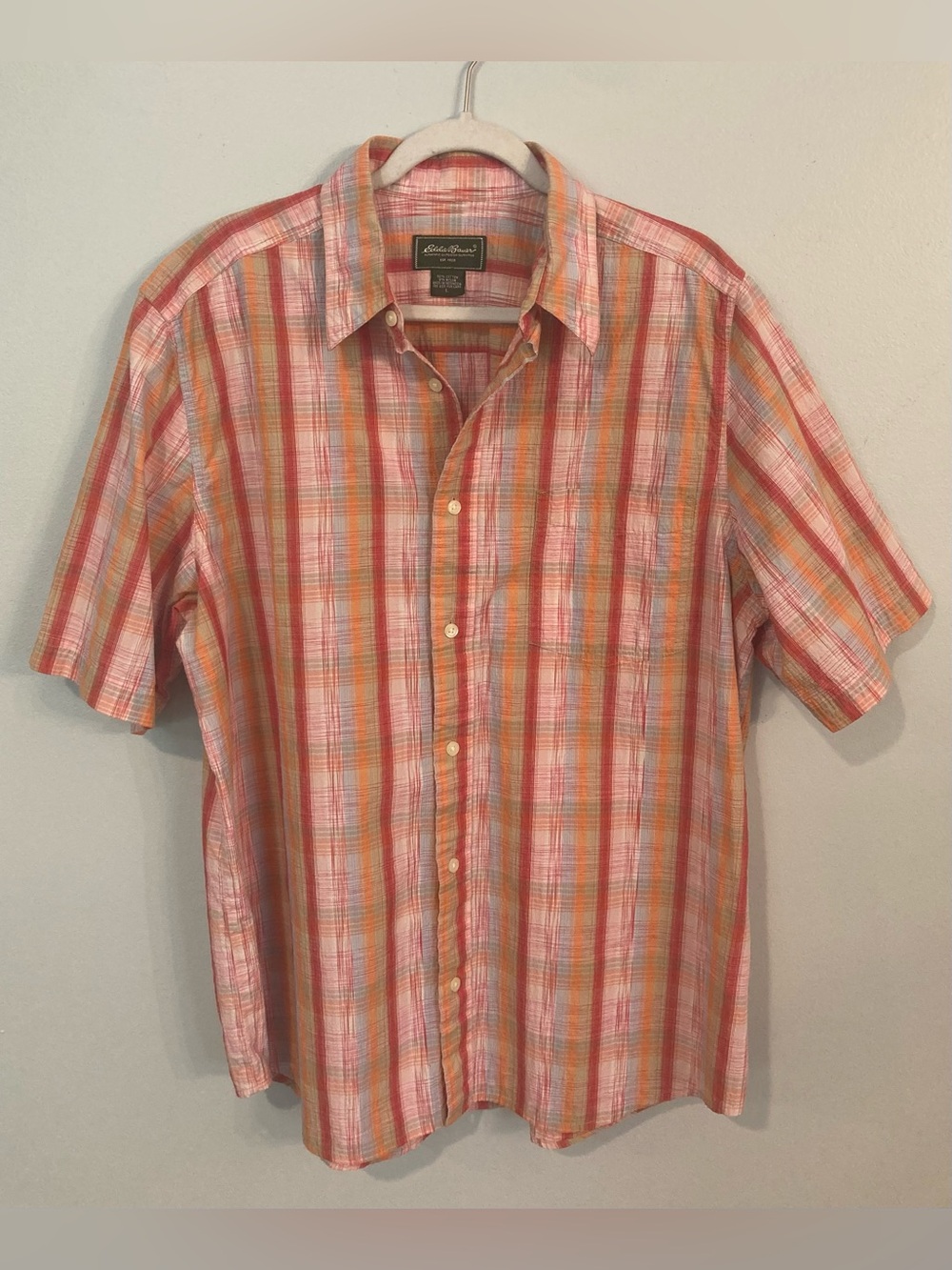 Eddie Bauer Men’s Searsucker Plaid Short Sleeve Shirt